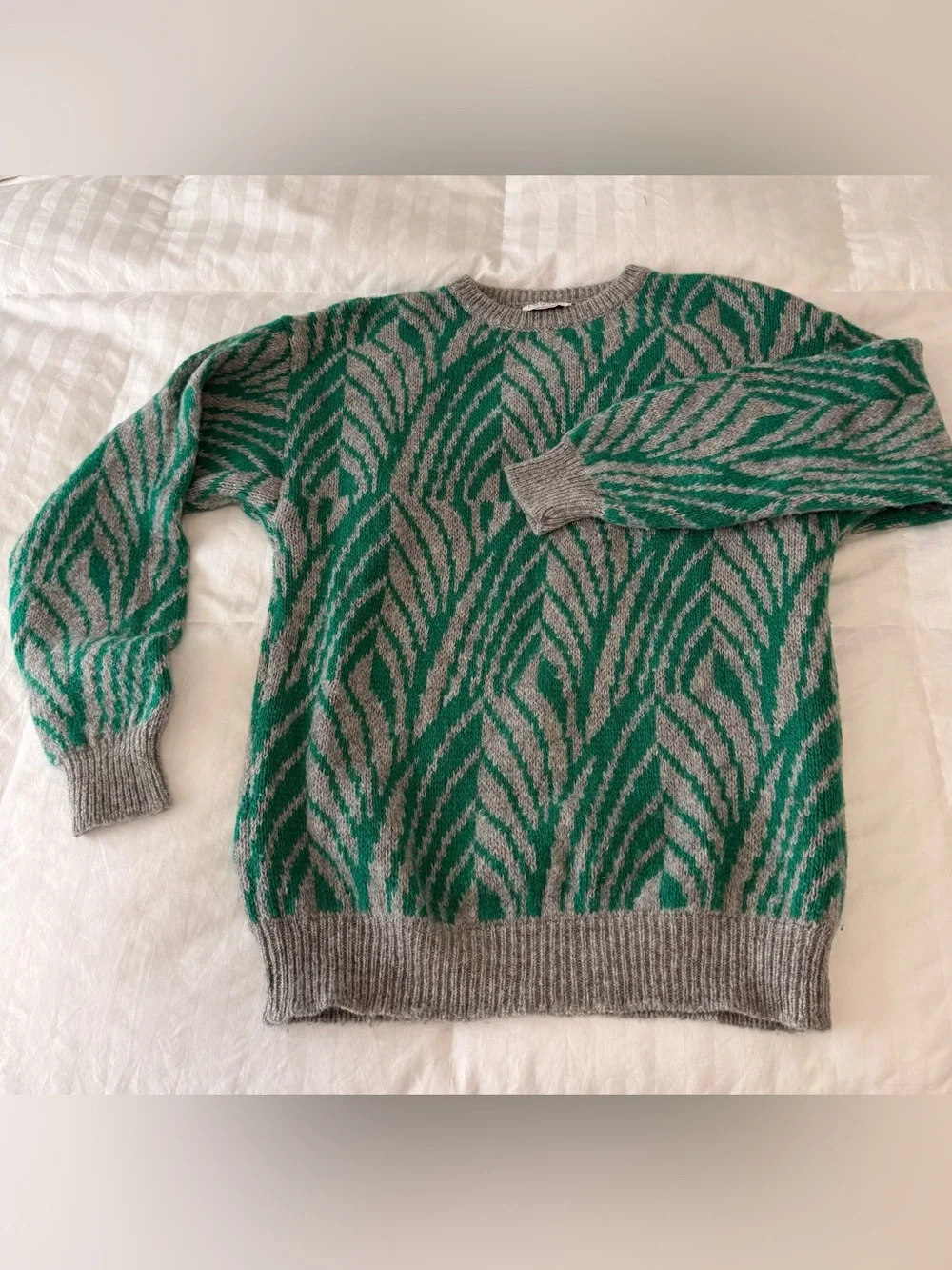 Green and Gray Patterned Crewneck Sweater | Unisex